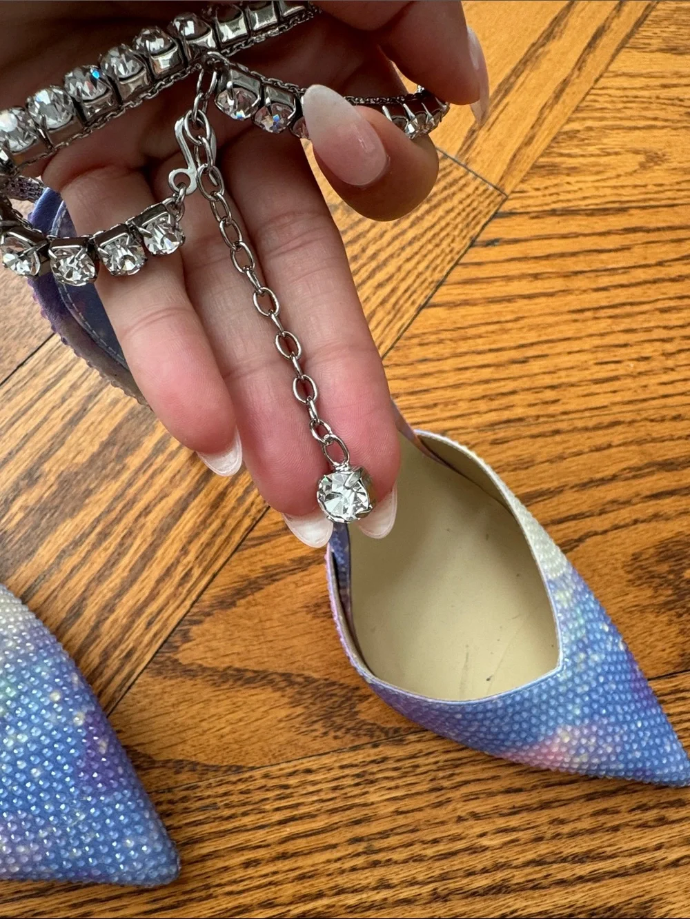 Jimmy Choo Iridescent Crystal-Ankle Pointed-Toe Pumps Purple, pink, white, Blue - Picture 9 of 12